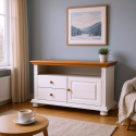 Mobilier living MARA 9, lemn masiv alb – vitrine & comodă TV