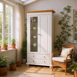 Set living lemn masiv alb MARA 10 – vitrine si comodă TV clasică
