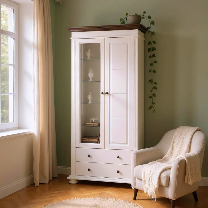 Set living lemn masiv alb MARA 10 – vitrine si comodă TV clasică