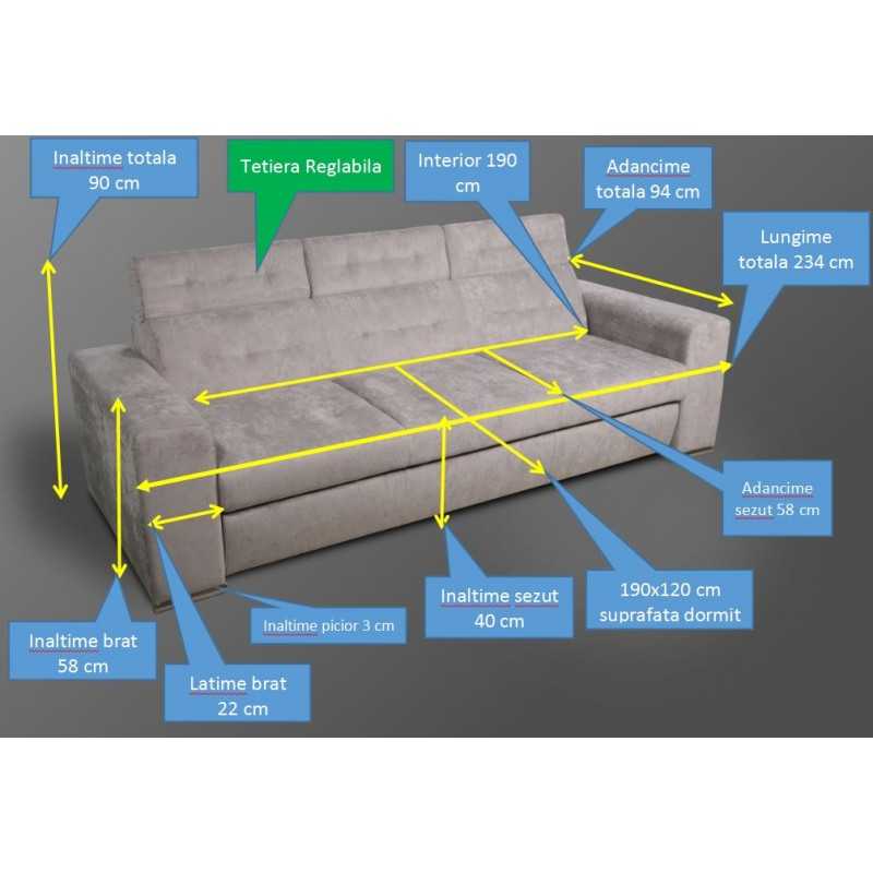 Canapea living extensibila 3 locuri Matrix cu tetiere, personalizabila la comanda