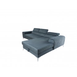 coltar cu design modern, extensibil cu lada, pe picioare inalte, cu tetiere reglabile, Caro, coltar gri, din stofa