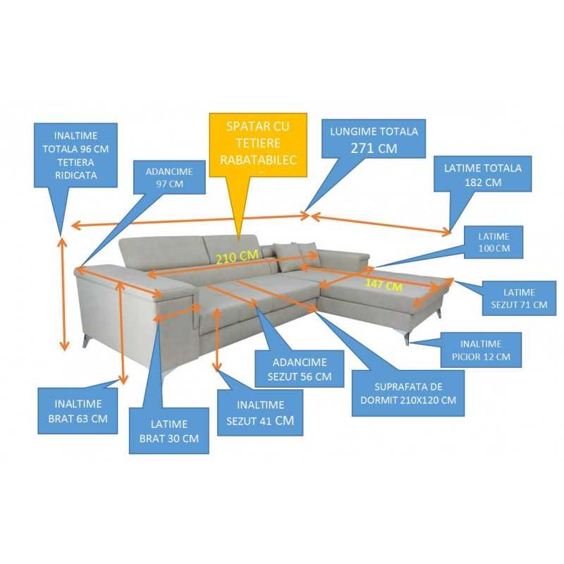 Coltar extensibil Remo – coltar modern cu ladă si tetiere reglabile