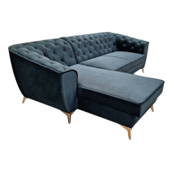 coltar tip chesterfild, extensibil cu lada, pentru living, cu picioare inalte, Luis 1, albastru