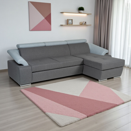 coltar modern de living, extensibil cu lada, tetiere reglabile, Toledo, stofa gri