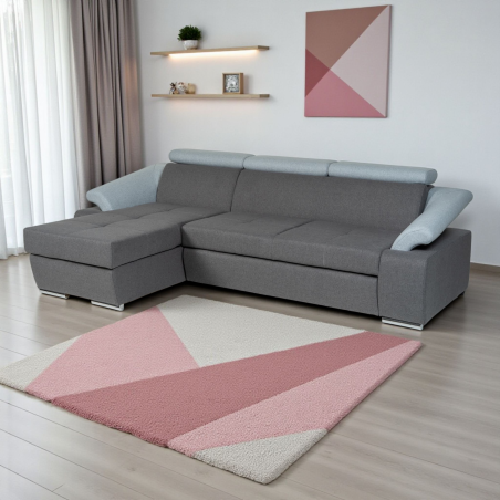 coltar modern de living, extensibil cu lada, tetiere reglabile, Toledo, stofa gri