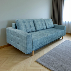 Canapea 3 locuri pentru living, extensibila cu lada, Parma, culoarea albastra