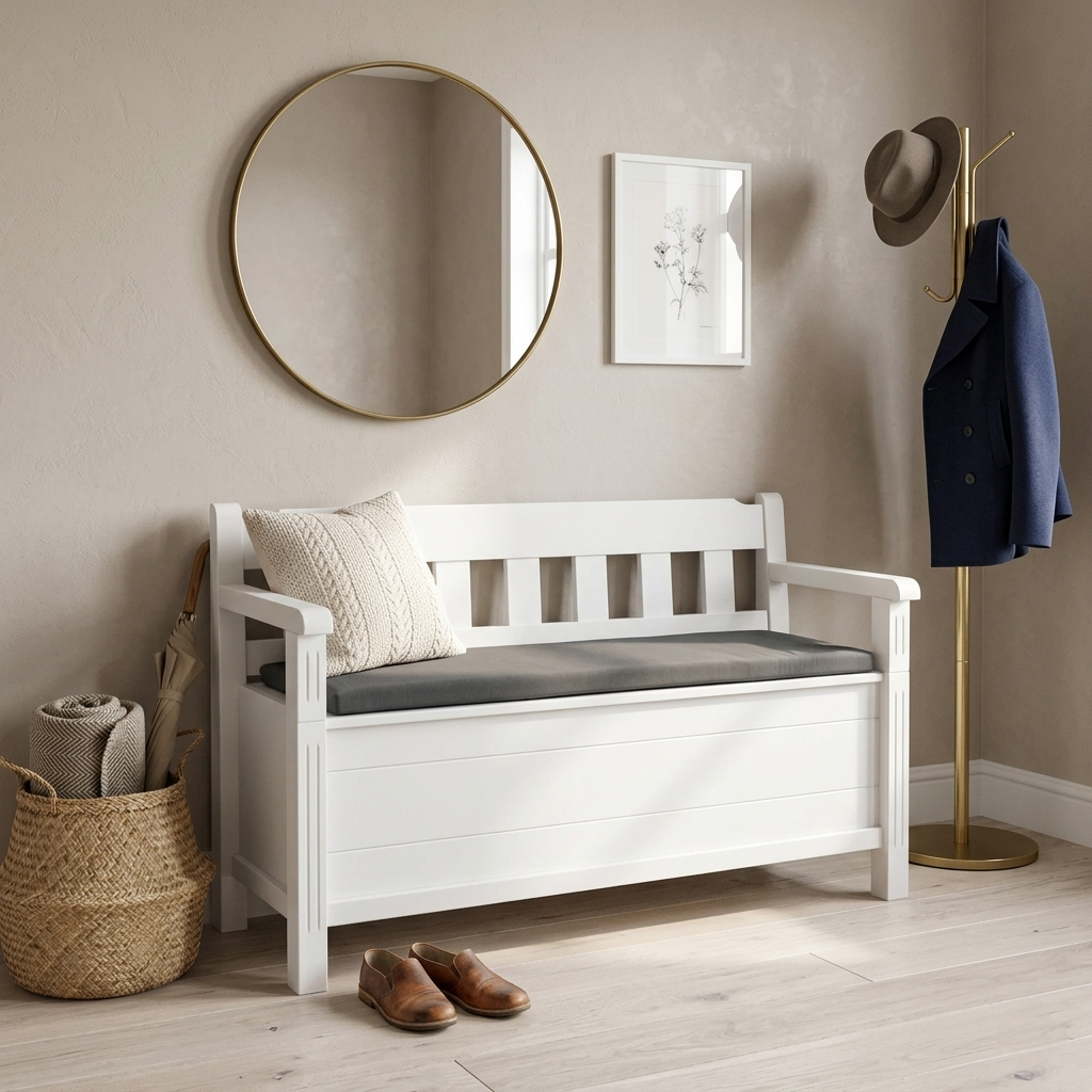 Bancă Mara lemn masiv cu ladă depozitare – hol, dormitor