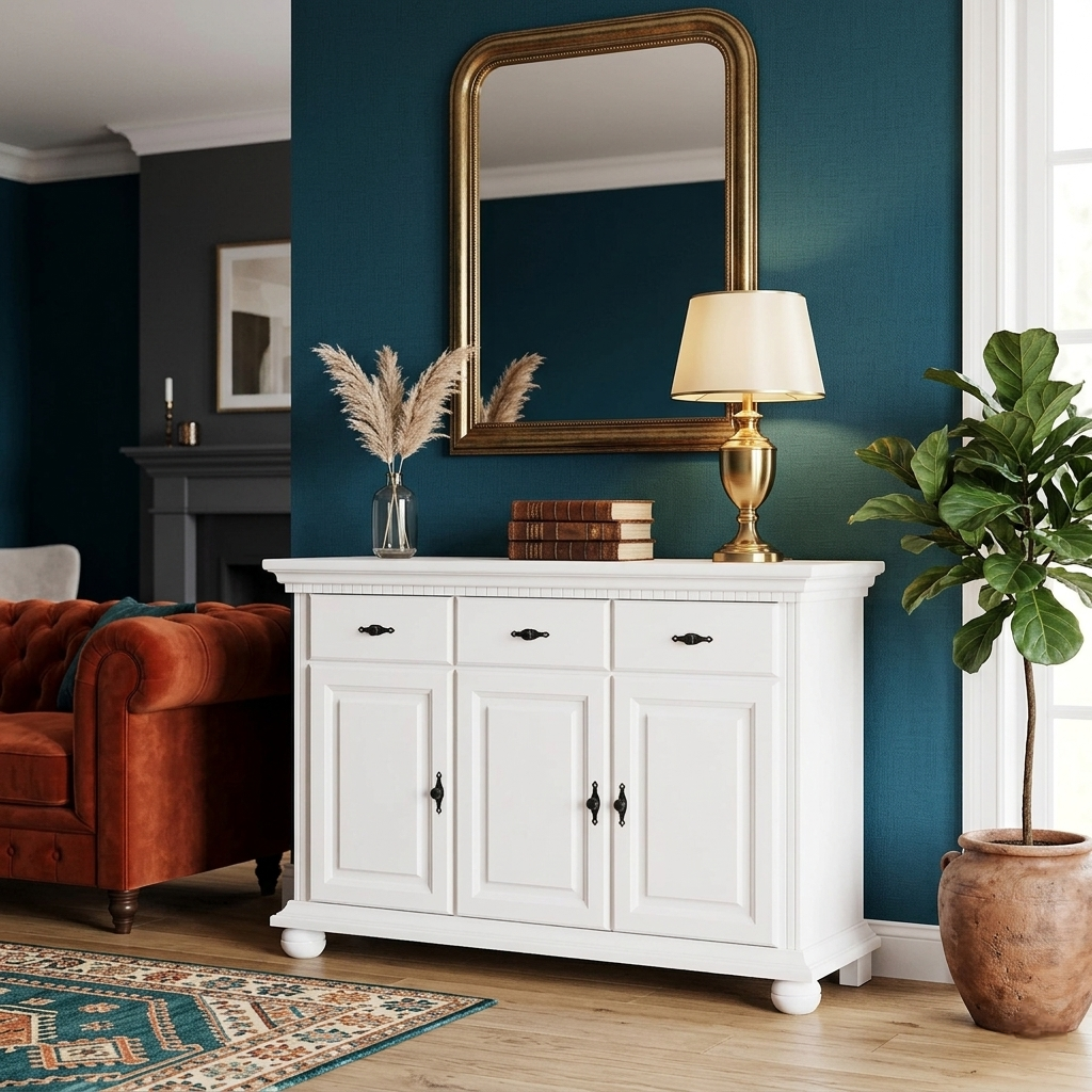 comoda lem masiv alb cu natur