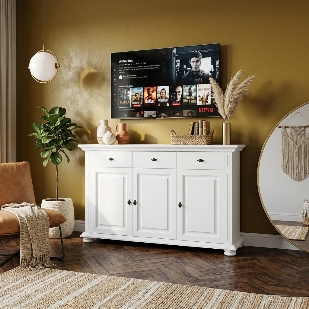 Comodă Mara din lemn masiv 3 uși și 3 sertare – stil clasic