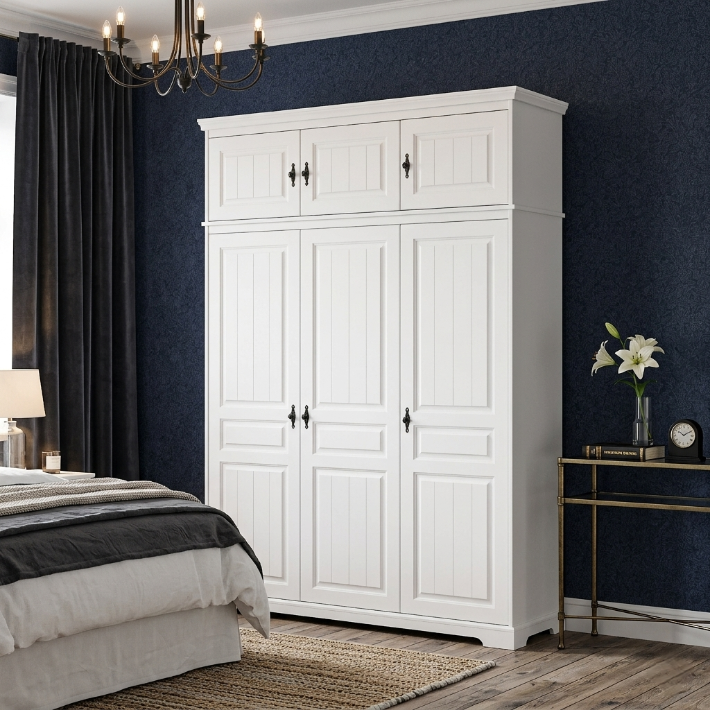 Dulap lemn masiv 3 uși suprapozabil alb – dulap elegant Cleo