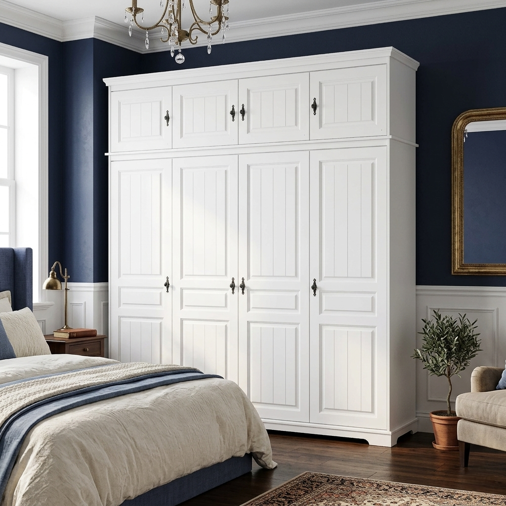 Dulap lemn masiv 4 uși suprapozabil – dulap înalt Cleo