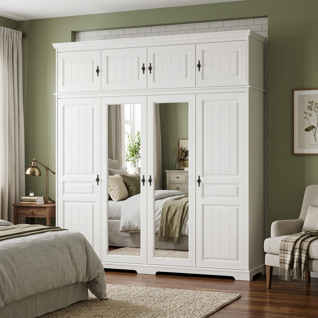 Dulap lemn masiv Cleo, alb, 3 usi