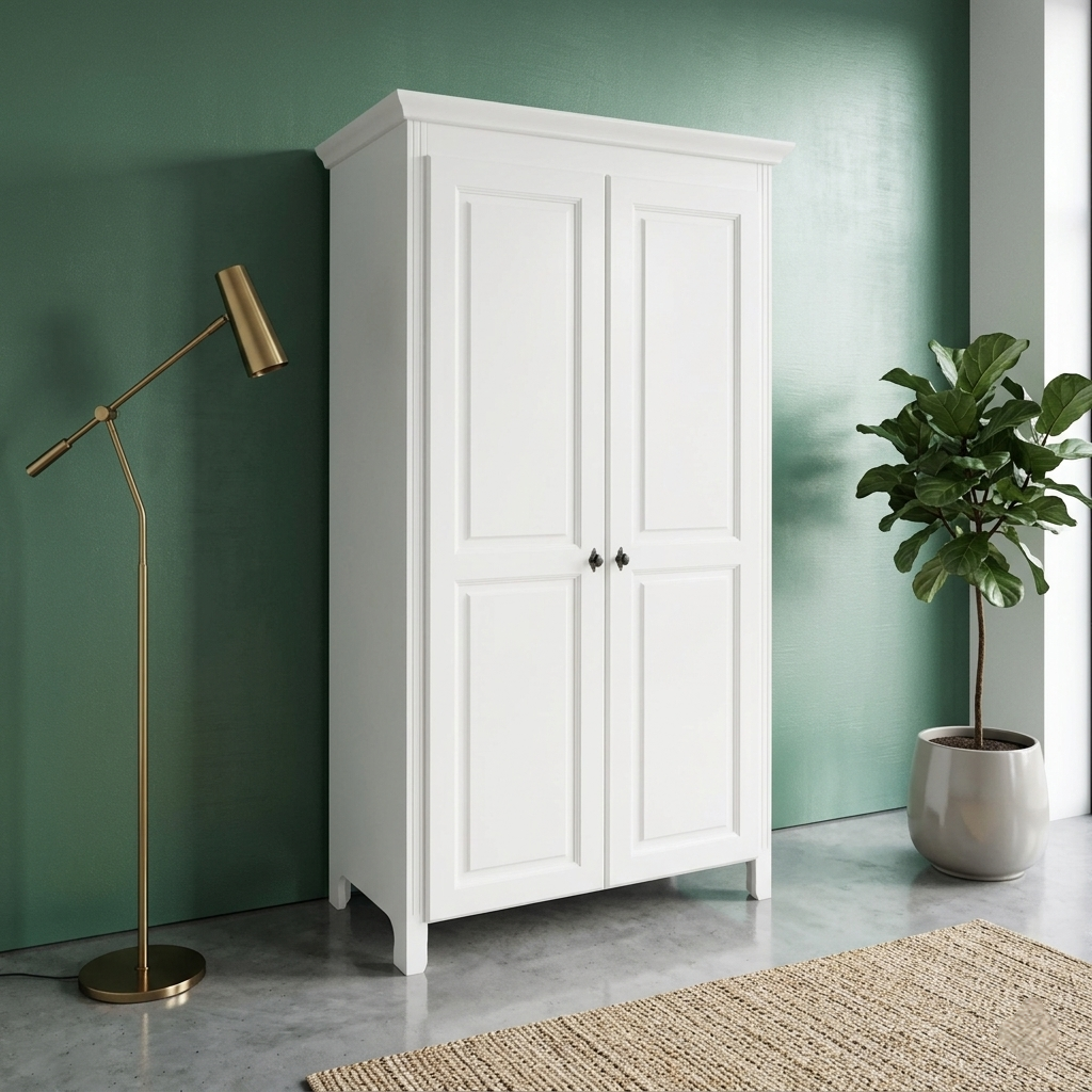 Dulap lemn masiv LEON 2 uși alb – dulap minimalist scandinav | Sofastil