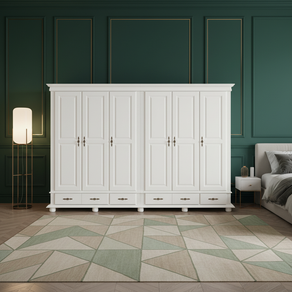 Dulap Seva 3 Usi - Lemn Masiv Alb cu Natur - Elegant si Rezistent