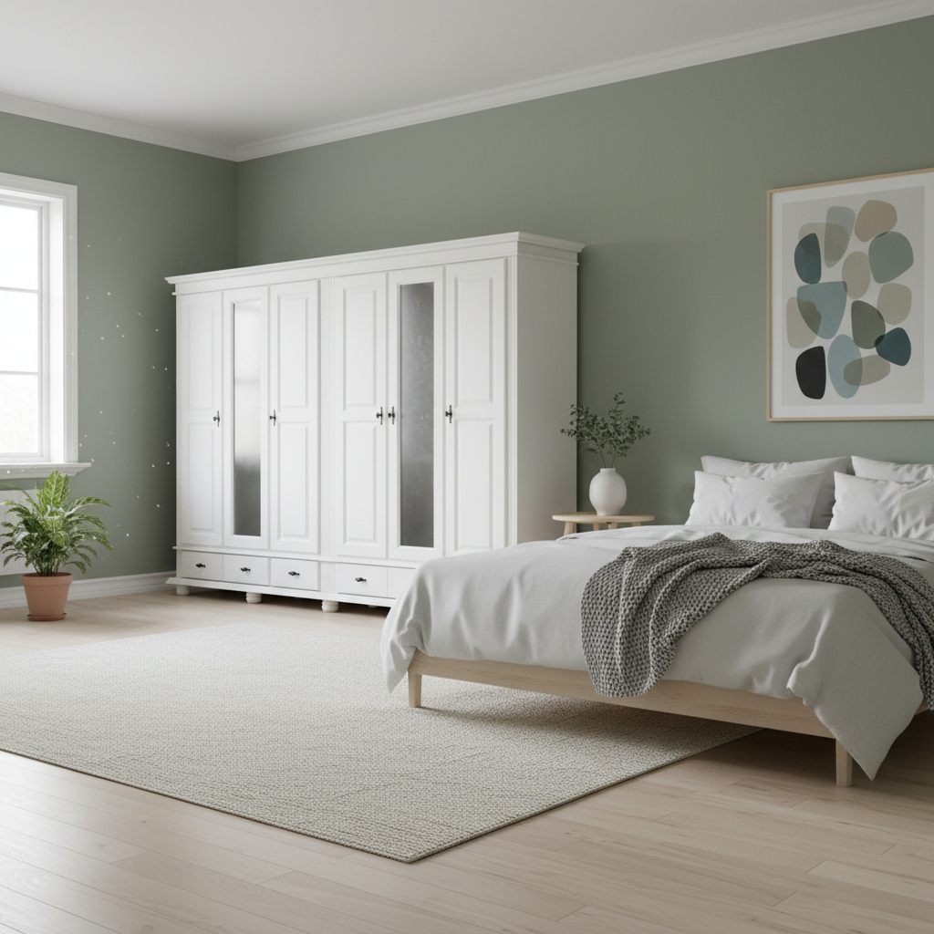 Dulap Seva 3 Usi - Lemn Masiv Alb cu Natur - Elegant si Rezistent