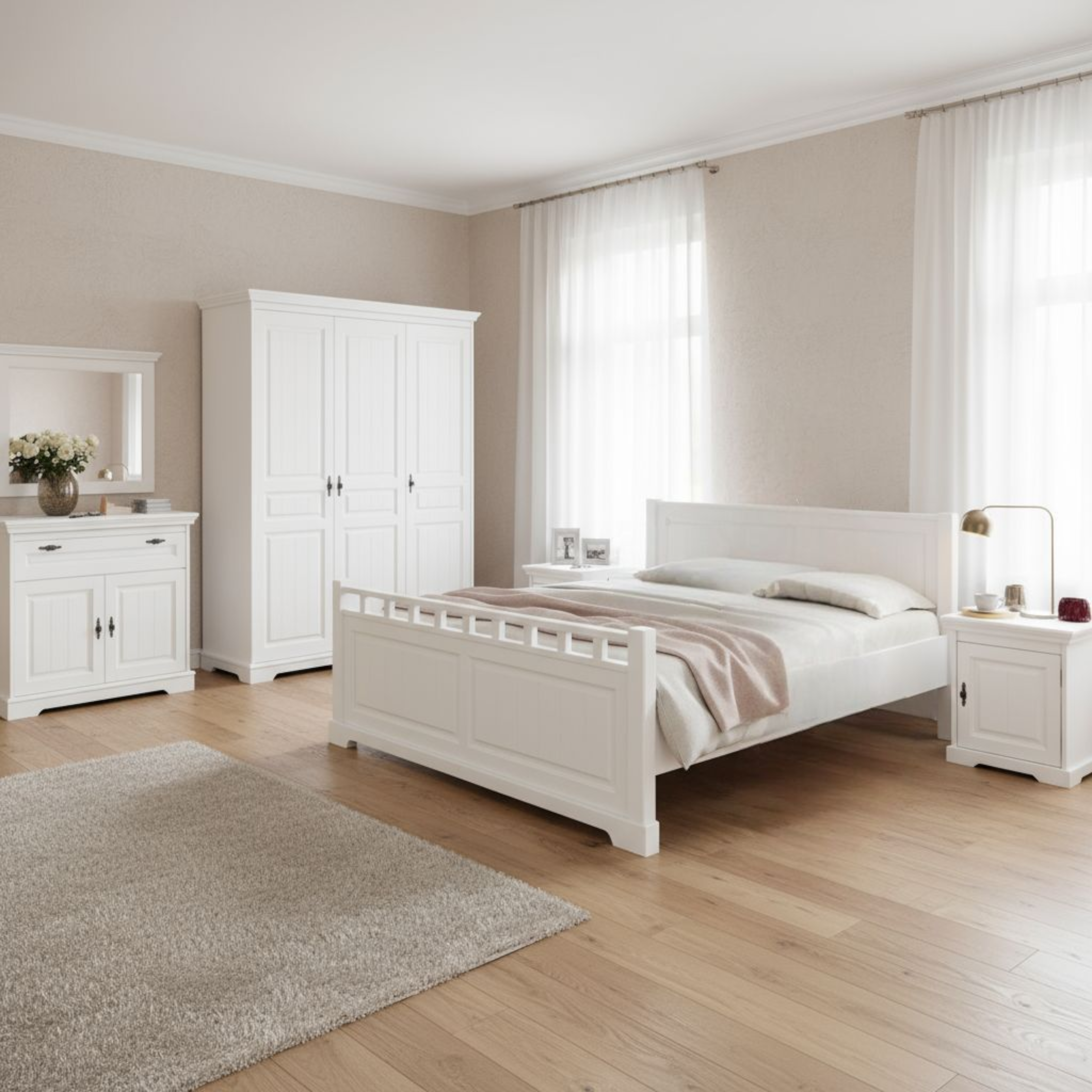 Dulap lemn masiv Cleo, alb, 3 usi