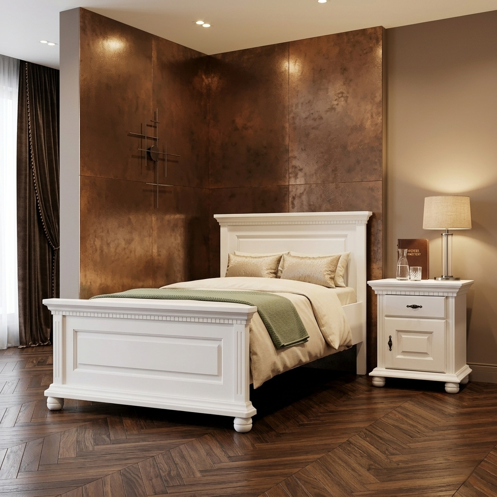 Pat lemn masiv 90x200 Bucov – alb, natur sau nuc, pat single solid și durabil