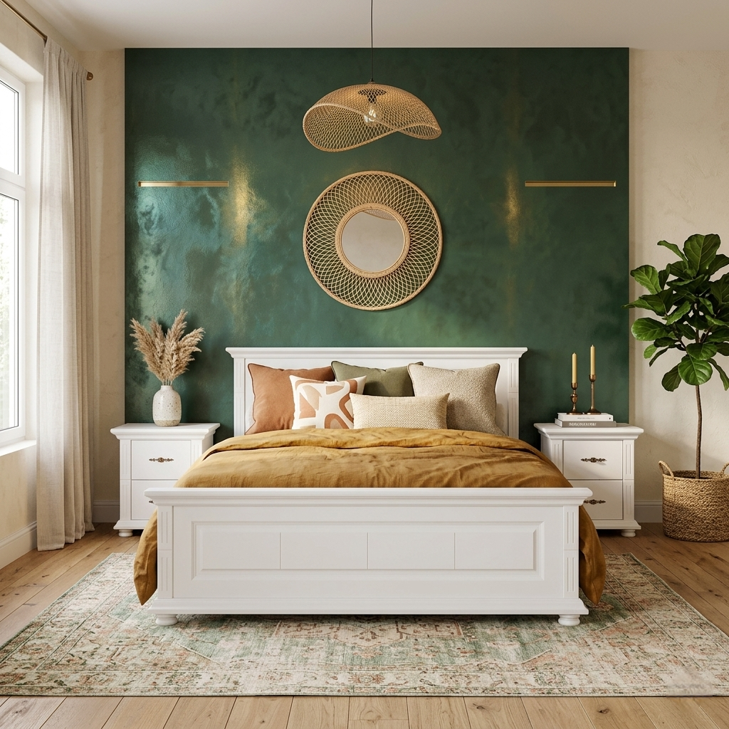 Pat lemn masiv 180x200 Mara alb cu nuc – pat matrimonial king size rezistent