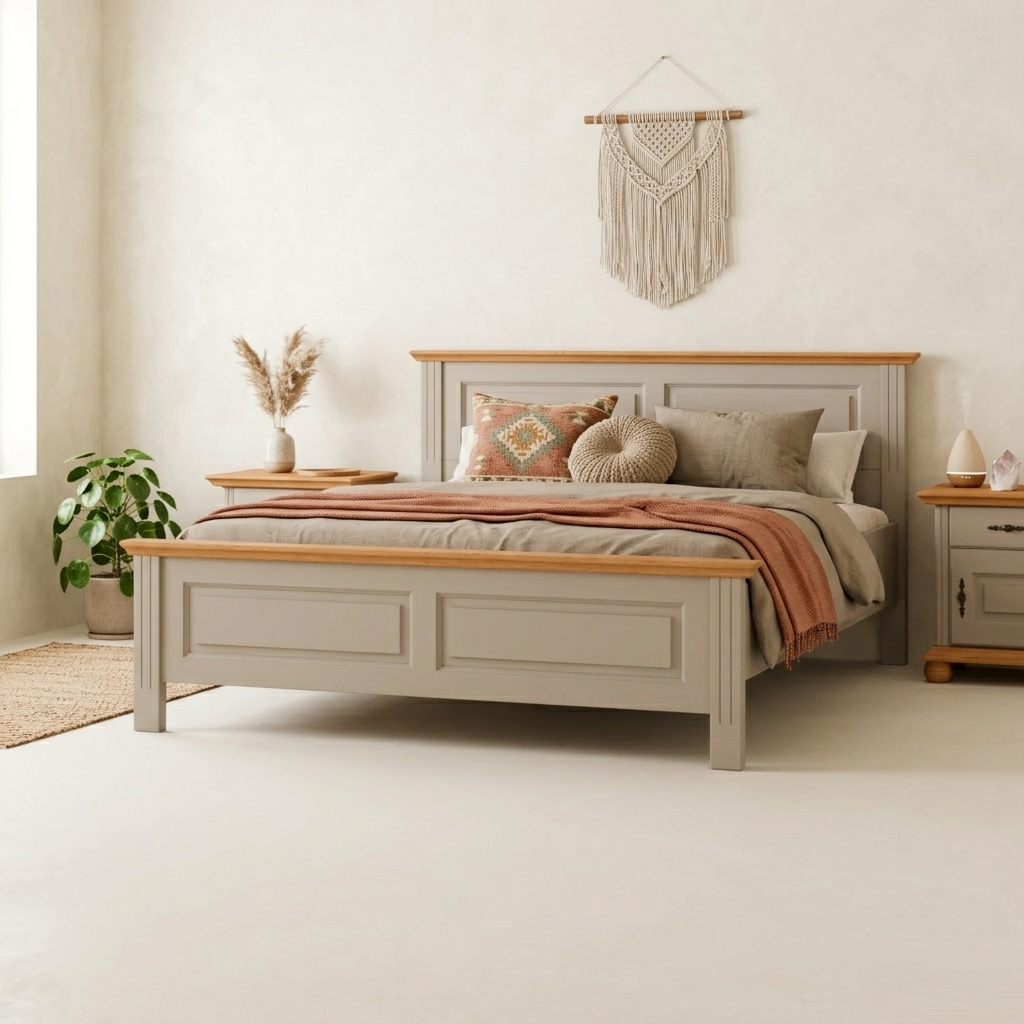 Pat SEVA lemn masiv Bej Capuccino 160x200 cm cu somieră inclusă