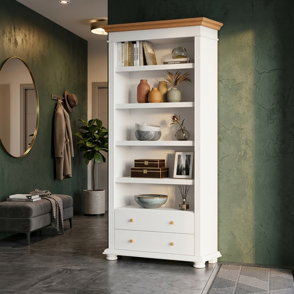 Bibliotecă Lemn Masiv Deschisă Mara – Etajeră Înaltă pentru Living